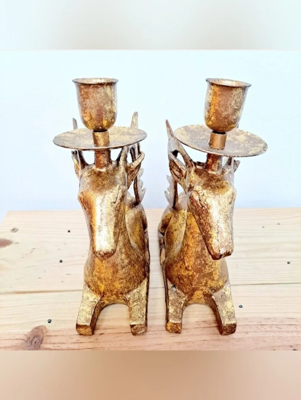 Vintage Brass Reindeer Stag Candle Holders | Matched Pair | 7” Holiday Decor